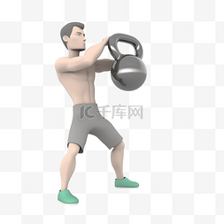 壶铃锻炼图片_一个人用壶铃锻炼的 3D 插图