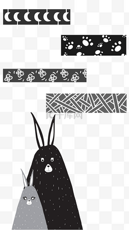 可爱音符贴纸图片_卡通胶带动物可爱黑白