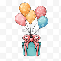 节日彩色星星装饰图片_礼物盒卡通可爱彩色礼物星星气球
