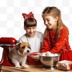 犬年图片_圣诞节晚上，穿红衣服的女孩和杰