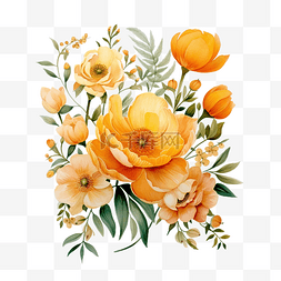 水彩橙色花卉植物