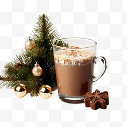 玻璃杯棕色可可和棉花糖圣诞树