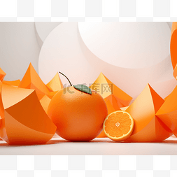 橙子和几何图形堆积在白色背景上