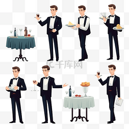 餐饮服务员图片_正式豪华晚餐服务员系列平面风格