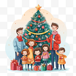 大家庭图片_幸福的大家庭一起装饰圣诞树