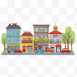 城市街道卡通图片_城镇剪贴画多彩城市街道与房屋和