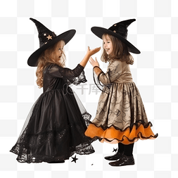 可爱的小女孩穿着女巫服装在万圣
