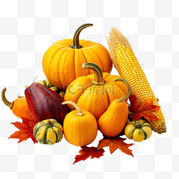 秋季收获南瓜玉米芯彩叶感恩节和