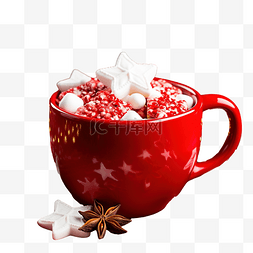 红杯里的宏观圣诞饮料，里面有棉