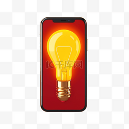 明亮的灯泡图片_手机或带有黄色灯泡的红色智能手