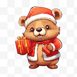 大白熊卡通图片_可爱的熊送圣诞礼物卡通动物穿着