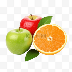 新鲜的苹果图片_绿色和红色的苹果和橙片水果分离
