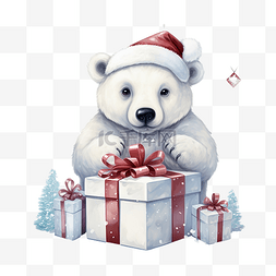 卡通可爱北极熊带着礼盒圣诞快乐