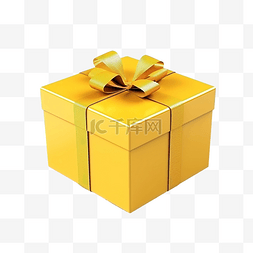 黄色打开的礼盒图片_用丝带封闭的黄色礼盒 3D 渲染现