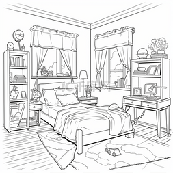 黑白色家具背景图片_着色页卧室免费打印