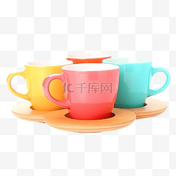 桌上的咖啡图片_木桌上的彩色杯子隔离剪纸