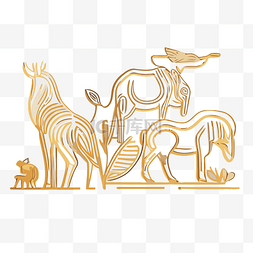 金纸雕塑上有各种动物 向量