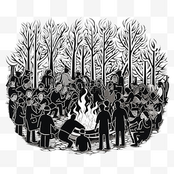 单色描绘人们围绕木火设计