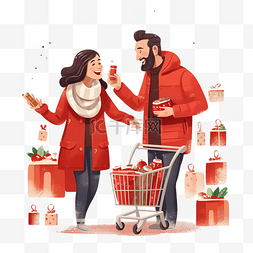 销售销售人员图片_幸福的夫妇在超市购买圣诞纪念品