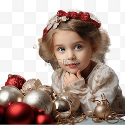 圣诞装饰附近漂亮小女孩的肖像