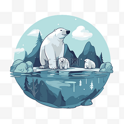 北极和北极熊图片_北极剪贴画北极熊在冰冻的湖面上
