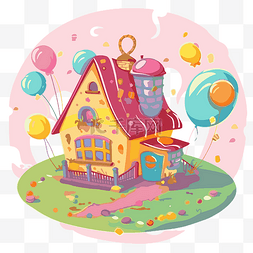 乔迁图片_乔迁剪贴画卡通房子用气球和蛋糕