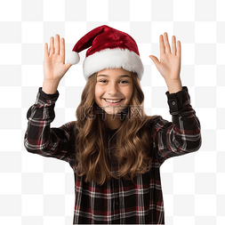 壁板图片_戴着圣诞帽的女孩在隔离墙上伸出