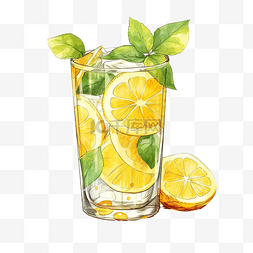 一杯水果和柠檬插画以简约风格