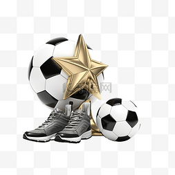 踢足球的运动员图片_带有获胜明星奖牌哨子运动鞋和复