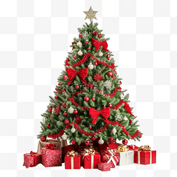 美丽的圣诞树装饰着玩具和礼物
