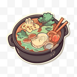 陶瓷锅里的热汤的插图 向量