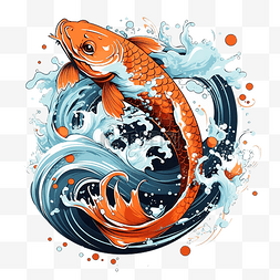 白色格图片_锦鲤鱼纹身与水溅亚洲或日本风格
