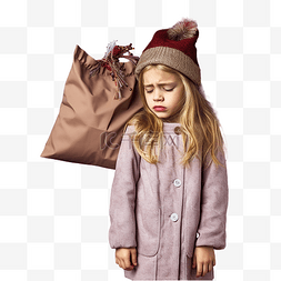 火图片_戴着帽子和圣诞袋的小女孩被隔离