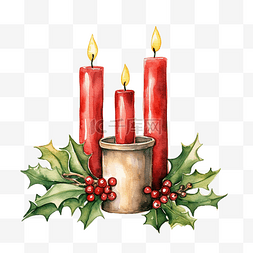 圣诞蜡烛水彩插图