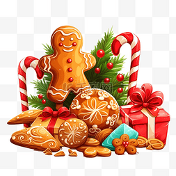 矢量圣诞老人插画图片_饼干和糖果插画圣诞节矢量多彩装