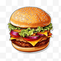 肉包子图片_可爱汉堡快餐文具贴纸油画