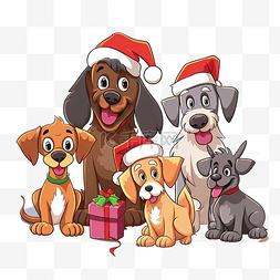 圣诞节时的卡通狗和小狗人物组
