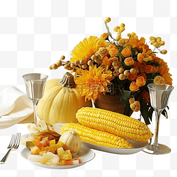 感恩节节日餐桌上的甜玉米