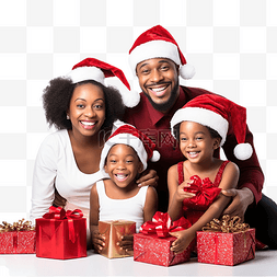快乐的非洲裔美国家庭玩圣诞礼物