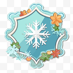 蓝色雪花免费图片_蓝色背景中带花的冬季贴纸徽章 