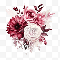 水彩勃艮第和粉红色角花束花