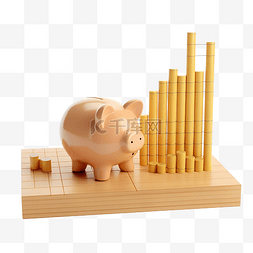 金融贷款背景图片_3d 存钱罐与木制数字图表步骤图