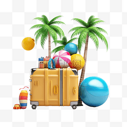 暑假和旅行概念棕榈树和旅行配件