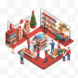 人们在超市购买圣诞礼物和产品的