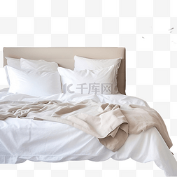 家具双人床图片_卧室里有一张双人床，配有白色床