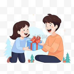母亲和儿子交换礼物庆祝圣诞节