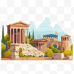 植物天空图片_古希腊卡通古建筑雅典剪贴画插图
