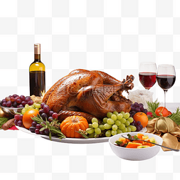 感恩节晚餐与火鸡蔬菜水果在节日