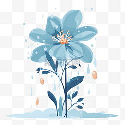 冬季花卉剪贴画蓝色花朵，带叶子