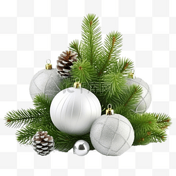 与冷杉树枝和圣诞装饰品的组合物